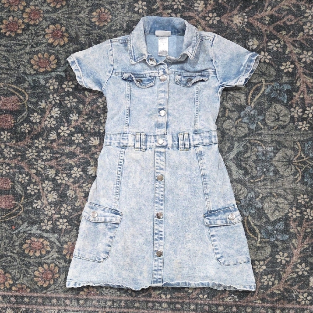 Girls' Acid Wash Denim Dress - Blue